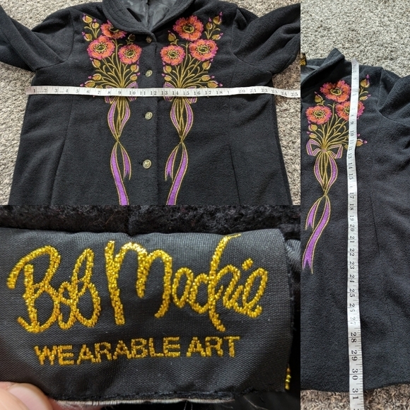 Bob Mackie black orange floral embroidered fleece jacket L - Picture 7 of 10